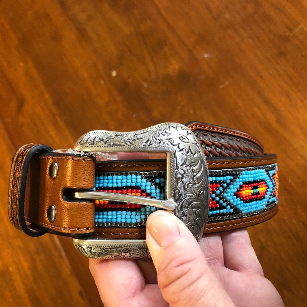Beaded leather belt size 36 mens